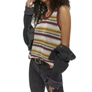 NEW SANCTUARY Crochet Sweater Vest Top Pullover‎ Size Medium Cotton Stripes